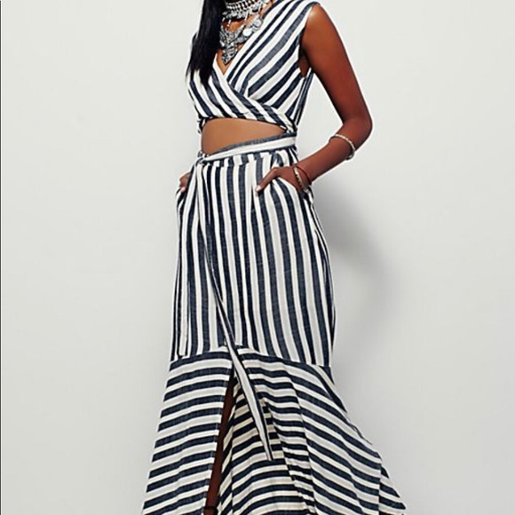NEW!! FREE PEOPLE LA Babe Stripe Midi Dress -NWOT - Picture 2 of 9